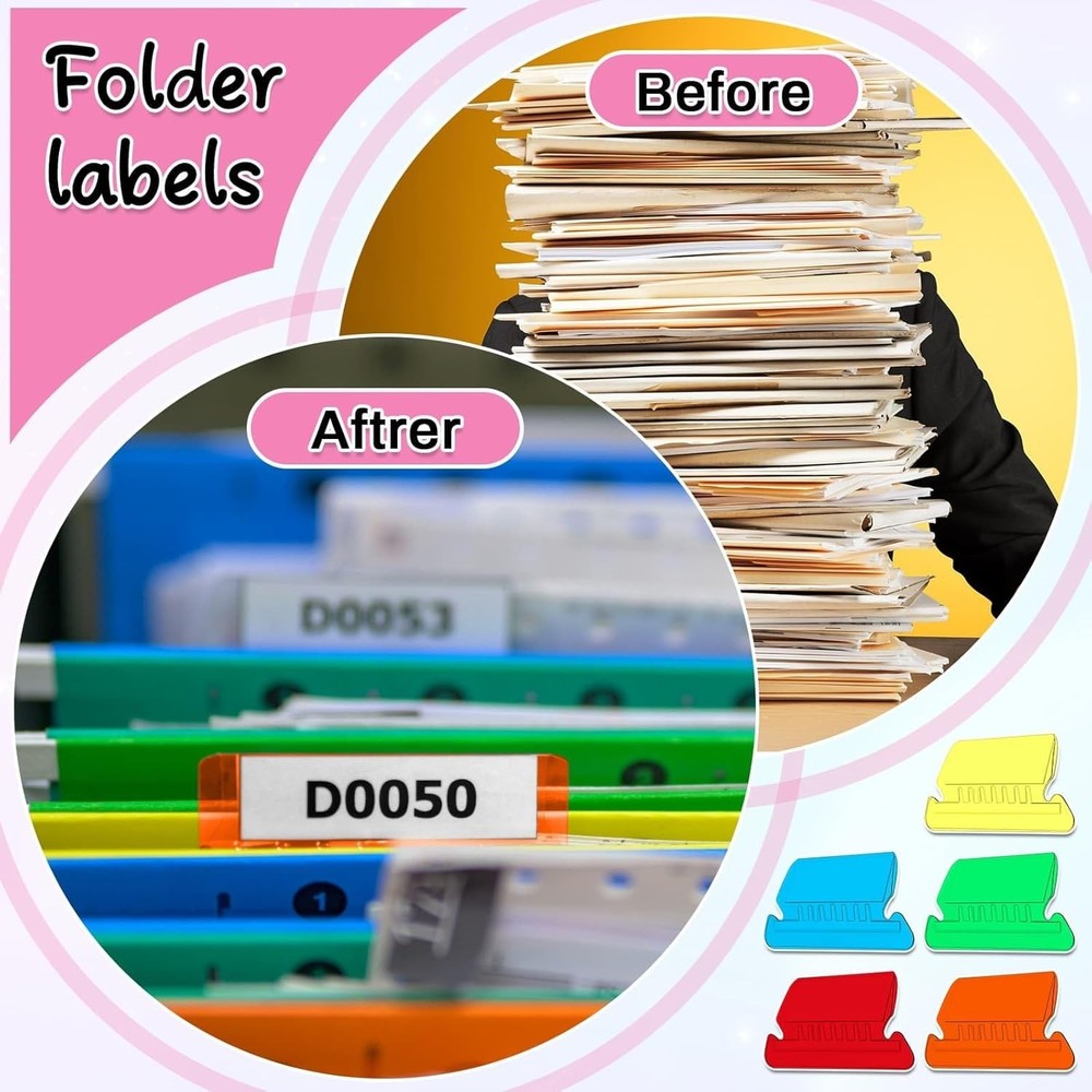 Efficient A5 Hanging File Labels: 100 Durable Multicolor Tabs with Easy Inserts