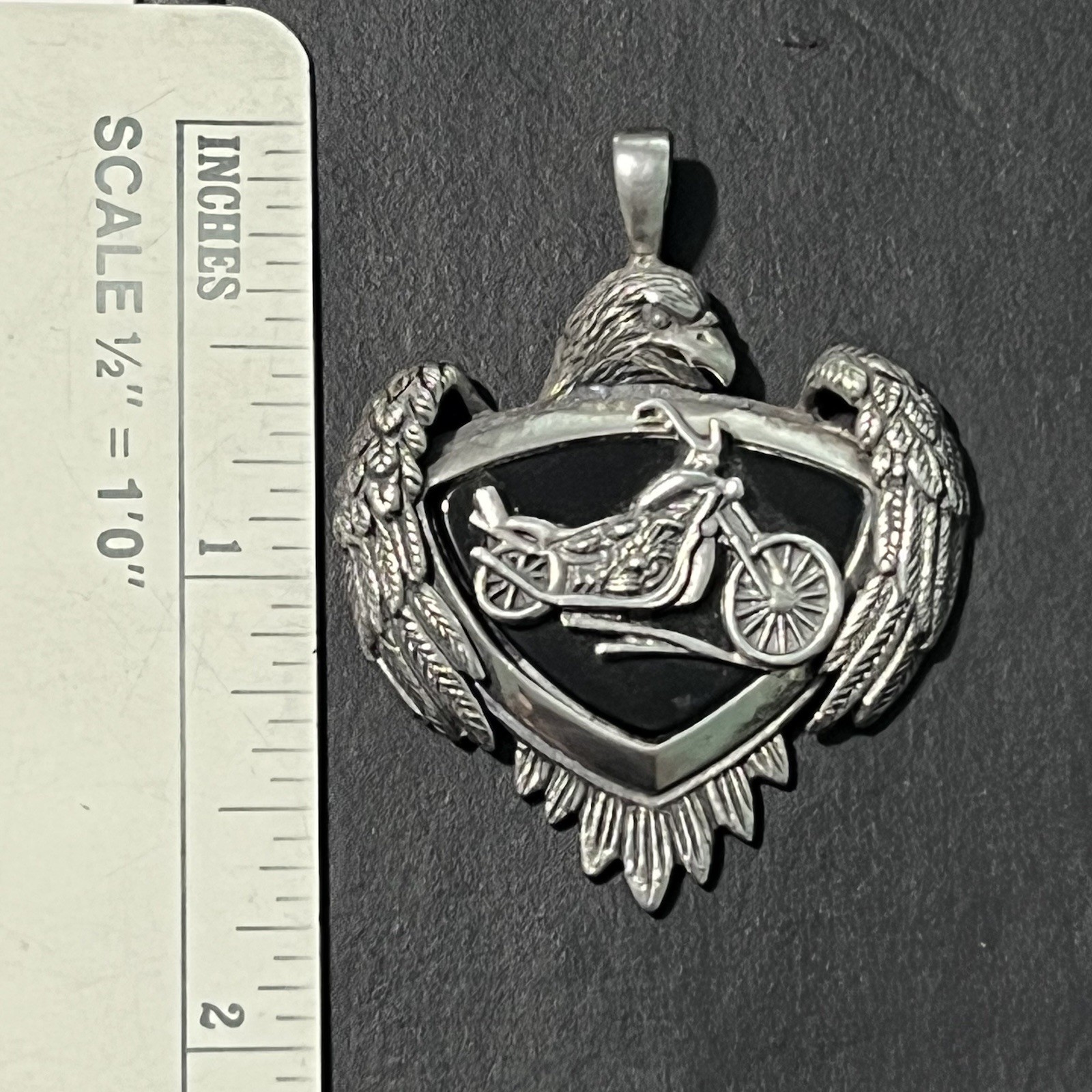 Bradford Exchange Sterling Silver Biker Live To Ride Pendant Black Onyx Eagle