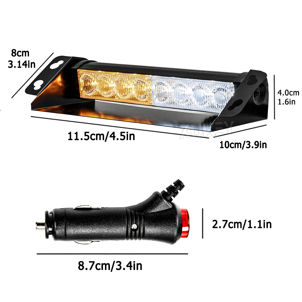 White Amber 8LED Windshield Strobe Light Bar Interior Flash Emergency Warning