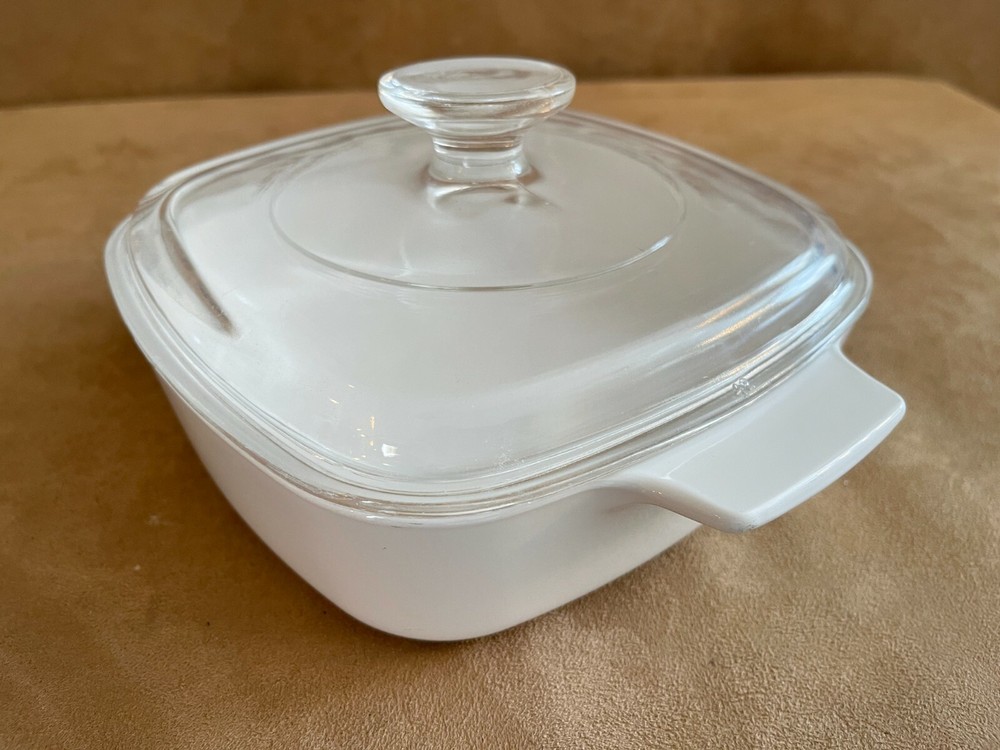 Corning Ware Solid White 1 Qt Casserole Baking Dish A-1-B Pyrex Lid vintage