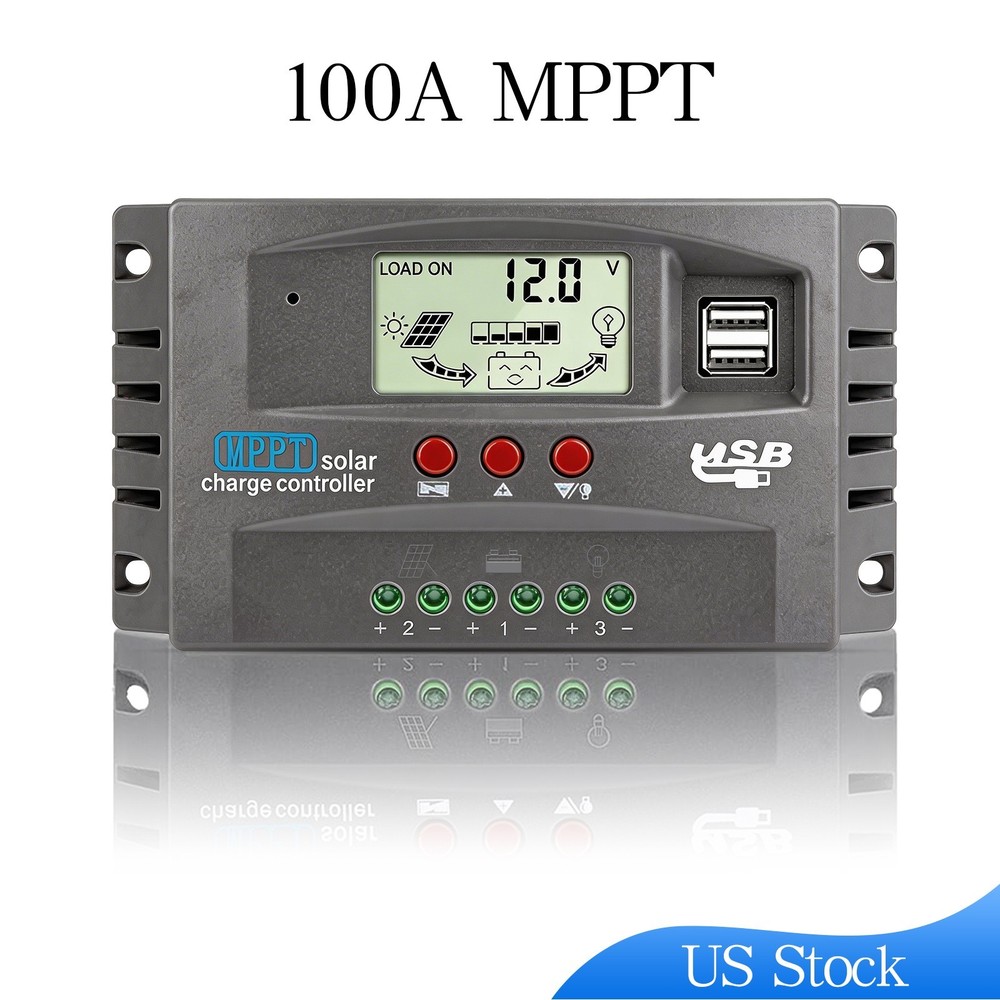 MPPT 100A Solar Charge Controller 12V/24V Auto LCD for RV Boat Off-Grid Syste