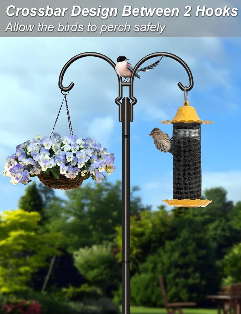 Outdoor Double Shepherds Hook with 5 Prong Base, 92 Inch Adjustable Heavy Dut...