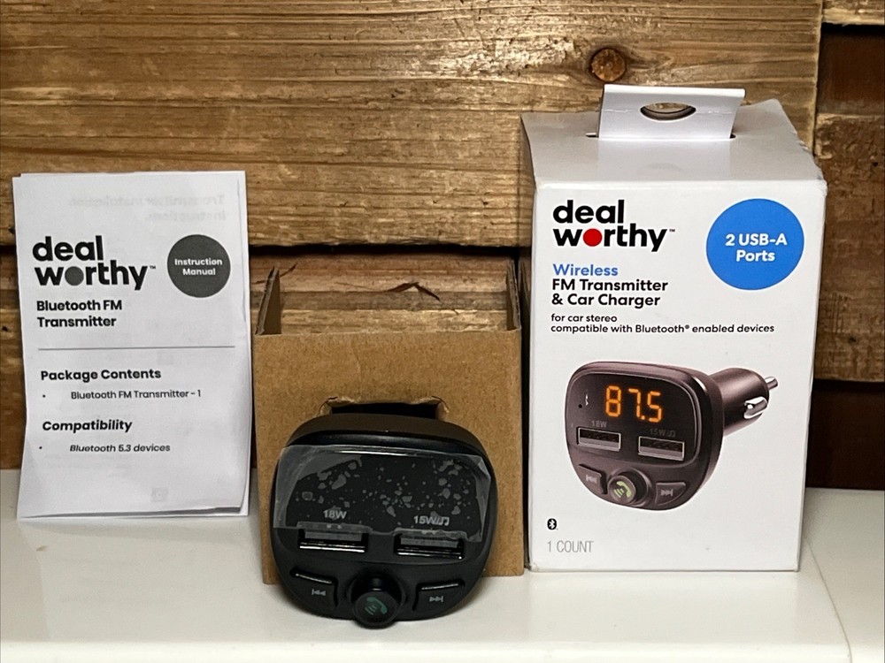 deal worthy Wireless Bluetooth FM Transmitter & Car Charger w/ 2 USB Ports