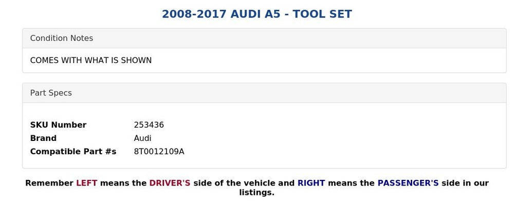2008-2017 AUDI A5 - TOOL SET