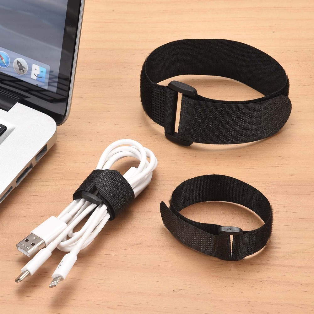 12pcs Reusable Cinch Straps 1"x19.7" Hook and Loop Cable Securing Straps, Black