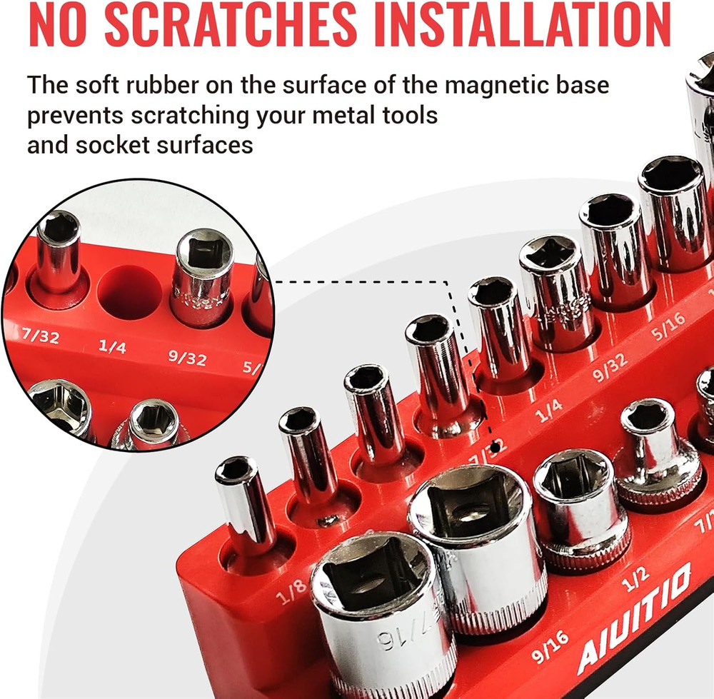 6-Piece Magnetic Socket Organizer Set, Magnetic Socket Holder Includes 1/4", ...