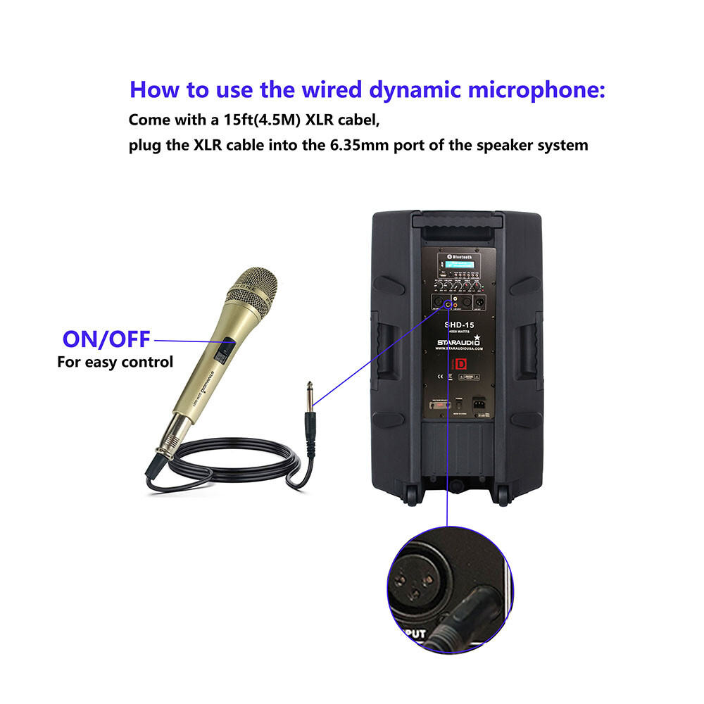 Unidirectional Wired Handheld Microphone Dynamic XLR Cable Mic Stage Metal Mic