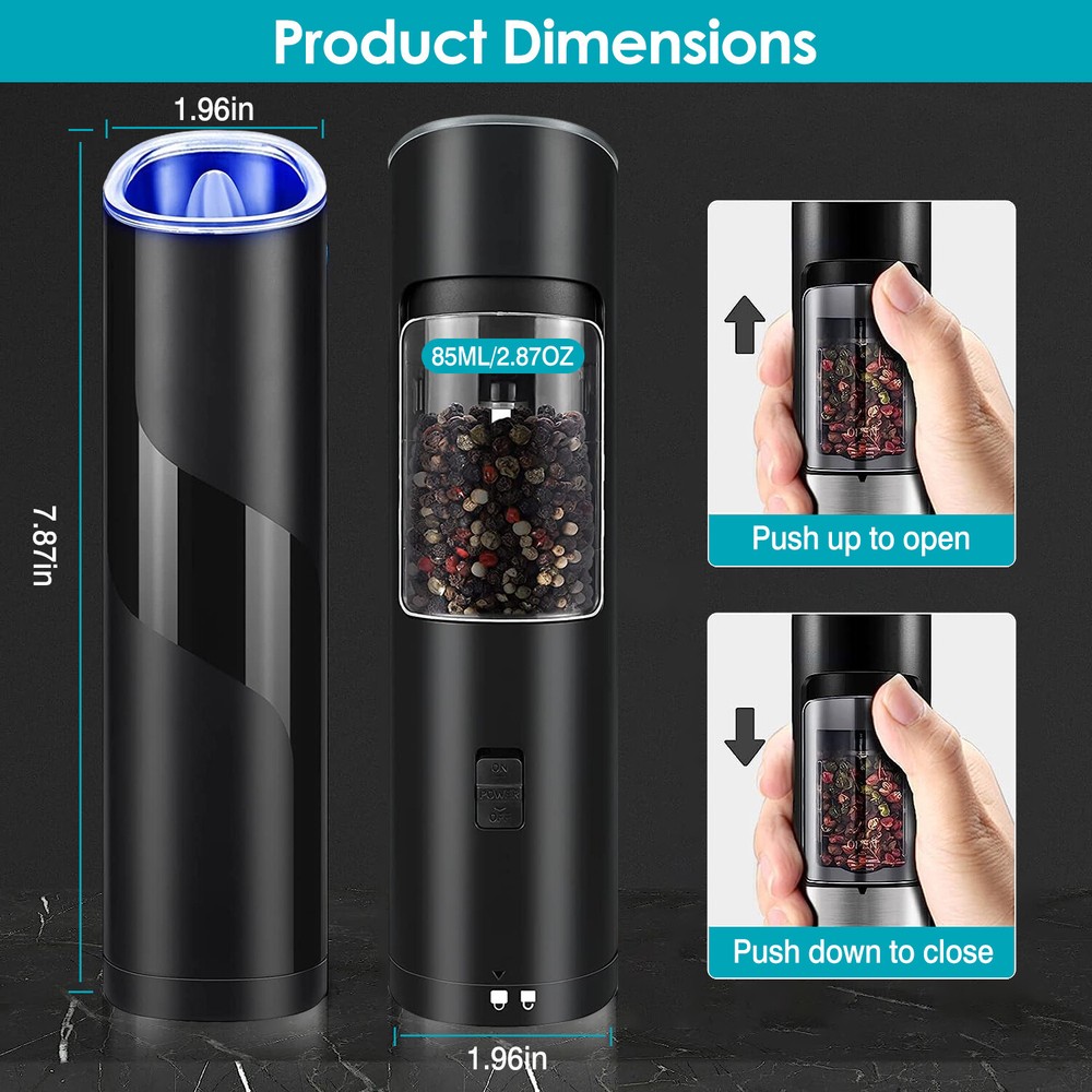 Automatic Gravity Electric Salt Pepper Grinder LED Set Adjustable Coarseness