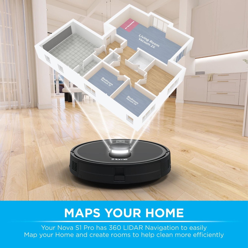 Self Empty Robot Vacuum Lidar Mapping 150 Min Runtime Strong Suction Black New