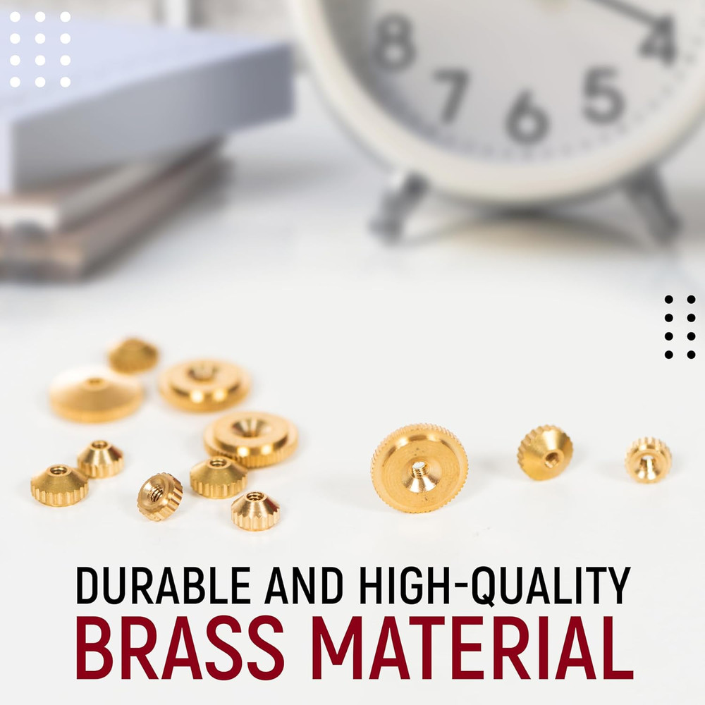 Brass Clock Hand Nut Set - 12 Assorted Replacement Parts for Wall & Mantel Clock