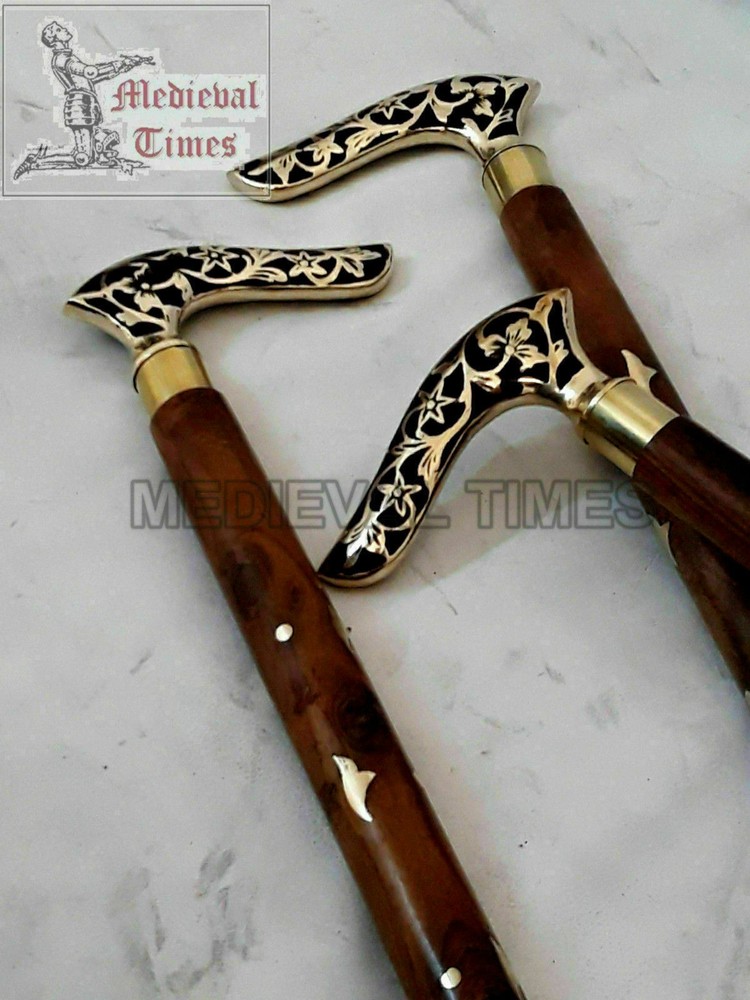 Solid Brass Antique Simple Design Head Handle Walking Stick Cane Vintage Gift
