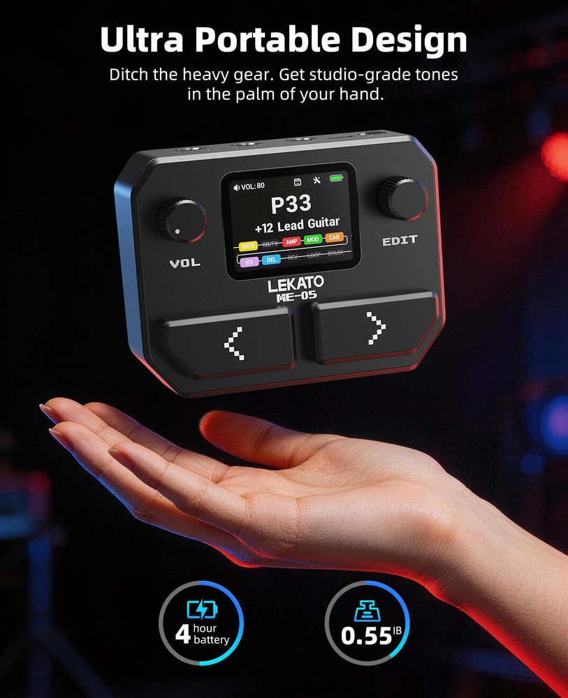 LEKATO ME-05 Guitar Processor Amp Cab Sim Bluetooth 24-bit USB Audio Interface