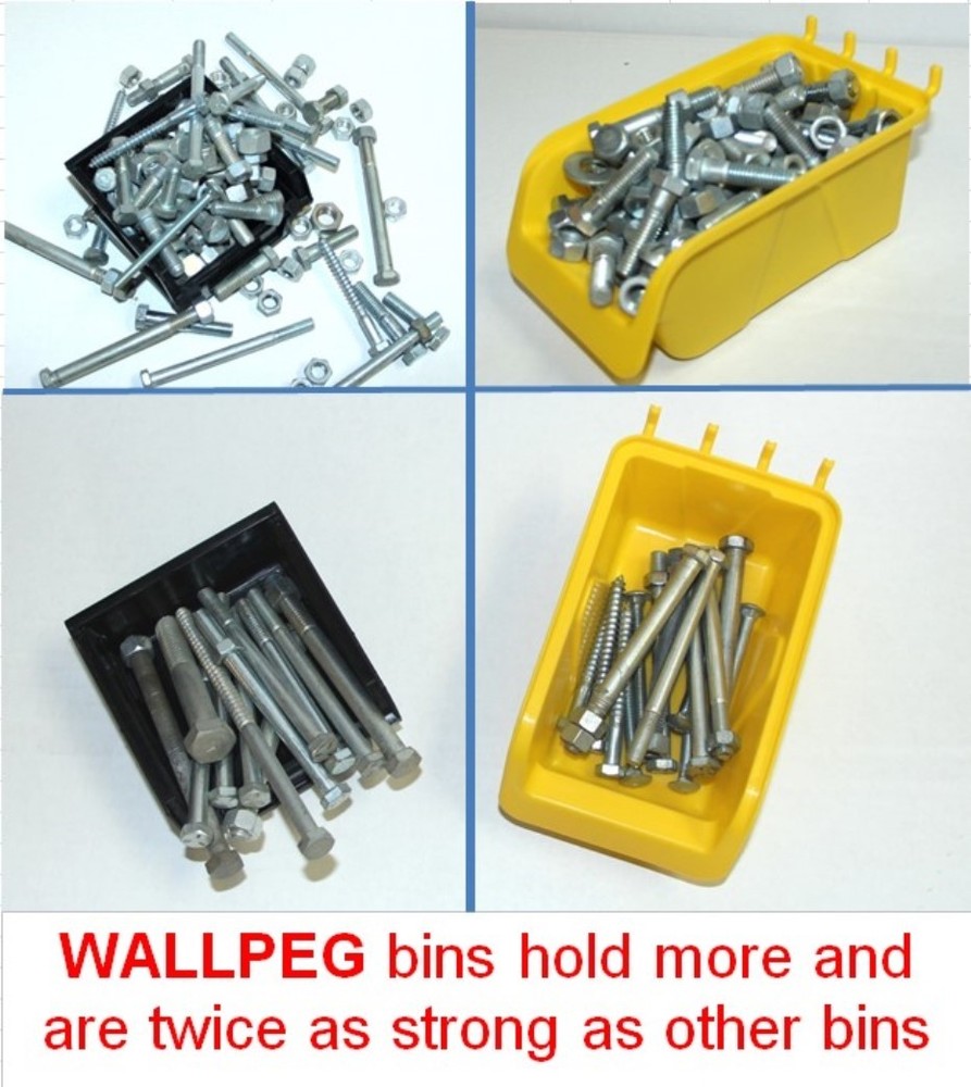WallPeg Storage Pegboard Bins - Plastic Pegboard Peg Hook Organizer Bin Kit