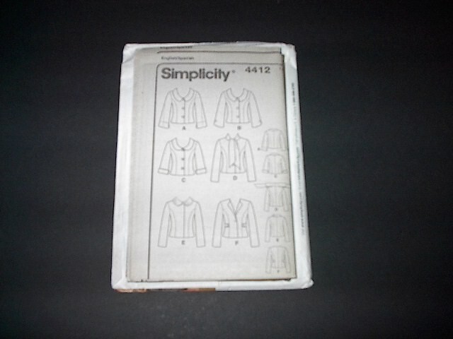 Simplicity Pattern 4412 Misses' Jacket w/Front and Collar Variations 8~16 Unc
