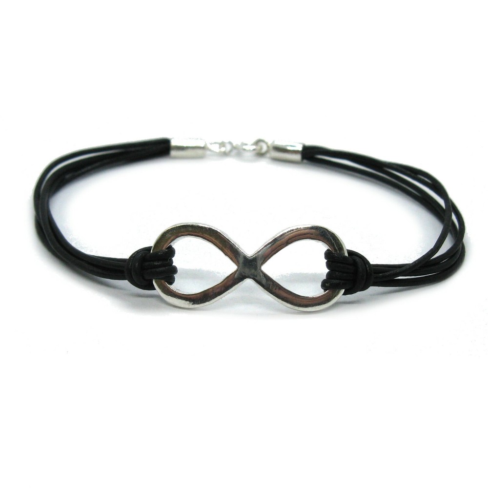 Sterling Silver Bracelet Solid Hallmarked 925 With Natural Leather Infinity