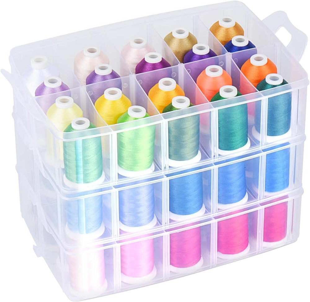 Embroidery Thread 63 Colors - 550yd Polyester Spools, Stackable Box, Starter Kit