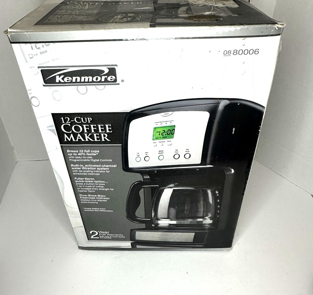 Kenmore 12 Cup Programable Filter Drip Coffee Maker 08 80006 Black Stainless