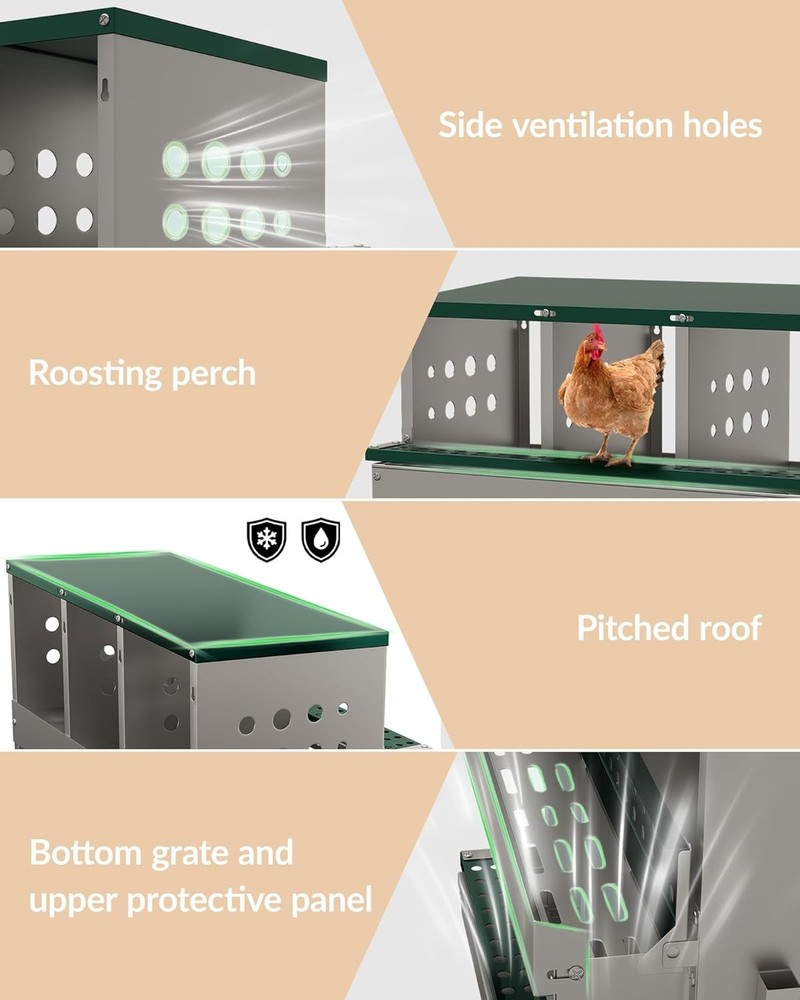 Metal Chicken Nesting Box for Laying Eggs Rustproof Wall-mountable Laying Boxes