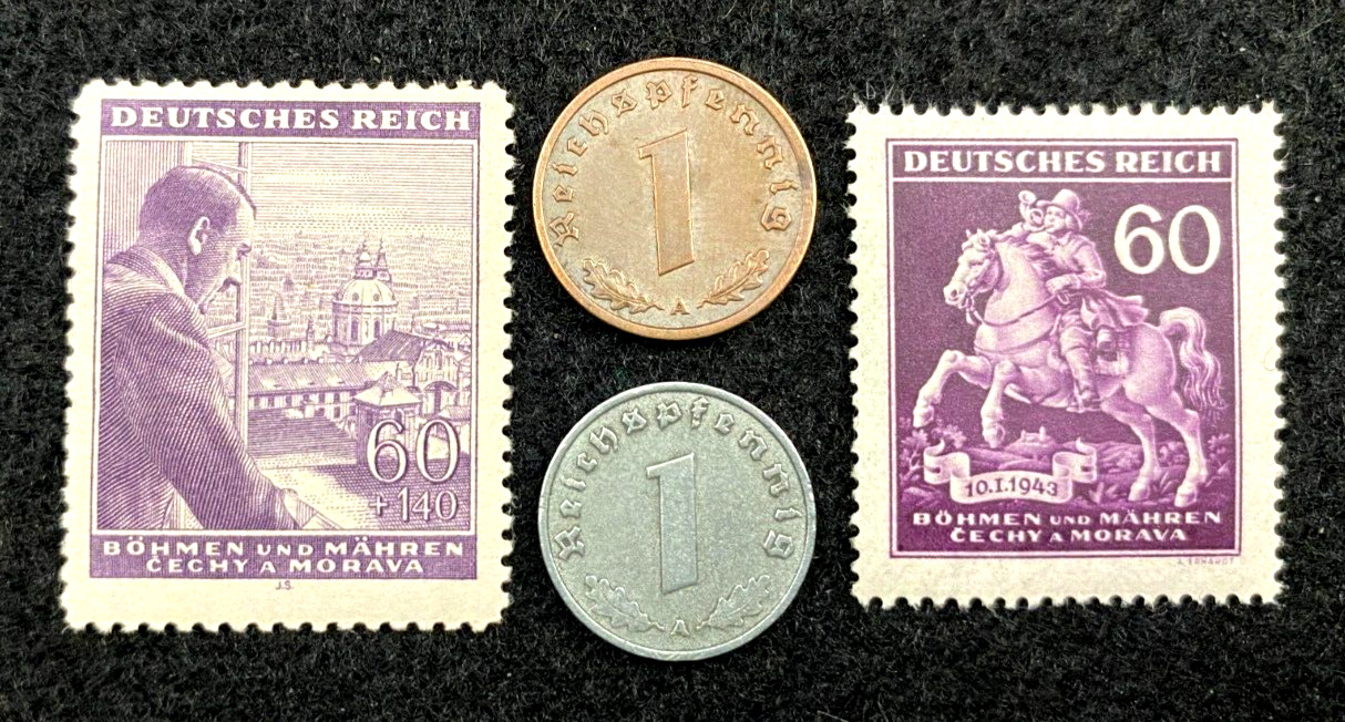 WWII Germany Coins and Stamps Collectible Set - Authentic Historical Artifacts