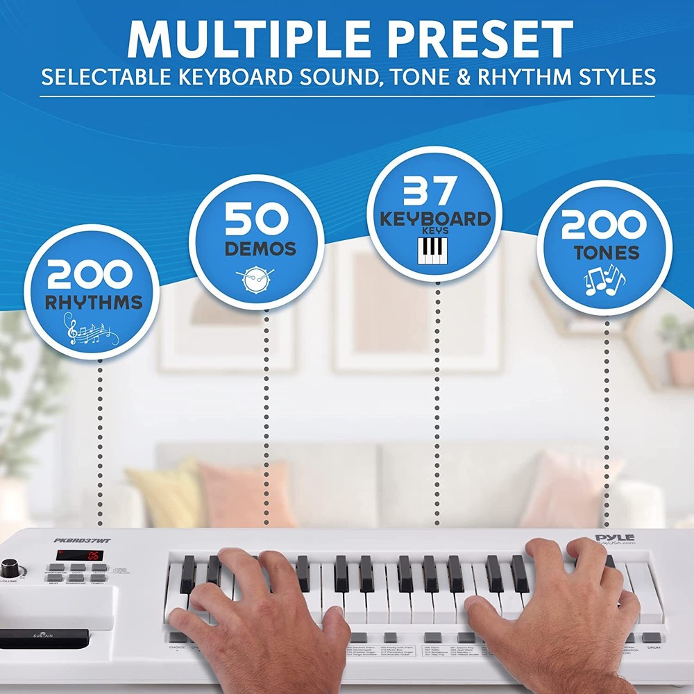 PylePro PKBRD37WT Portable 37Keys Electronic Keyboard