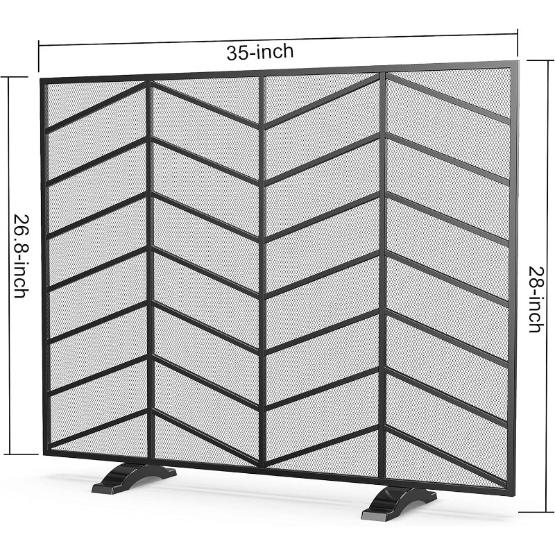 Single Panel Handcrafted Wrought Iron Mesh Chevron Fireplace Screen Fire Spark