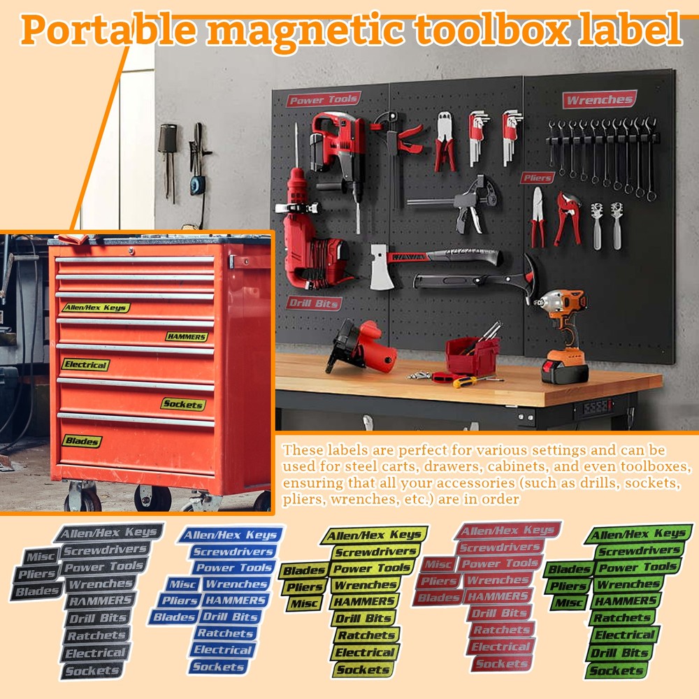 12Pack Magnetic Toolbox Labels, 3D Printed Toolbox Drawer Tags Magnetic Tool TL