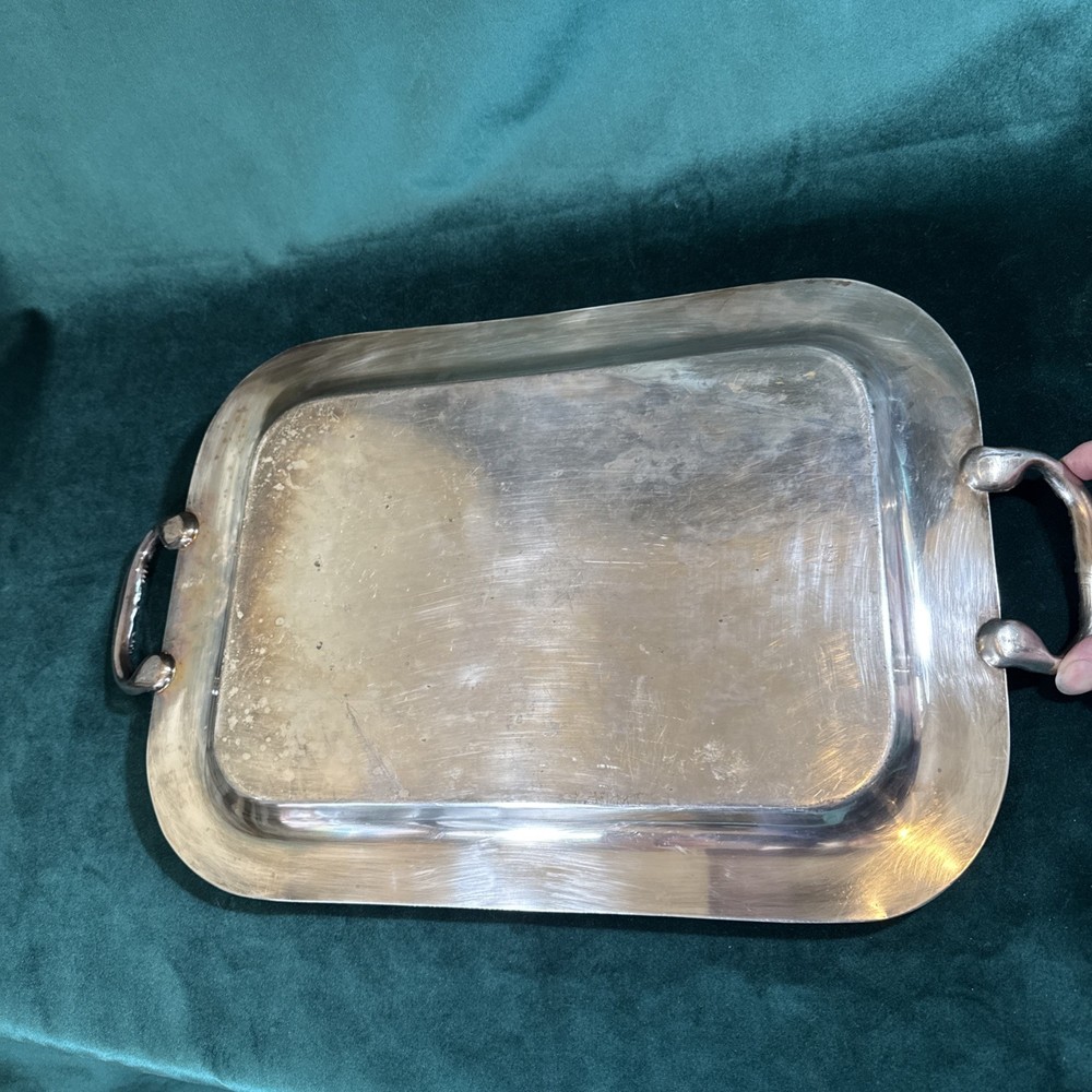 ESC Silver Plate Tray 16” By 12” Plus Handles Grape Design