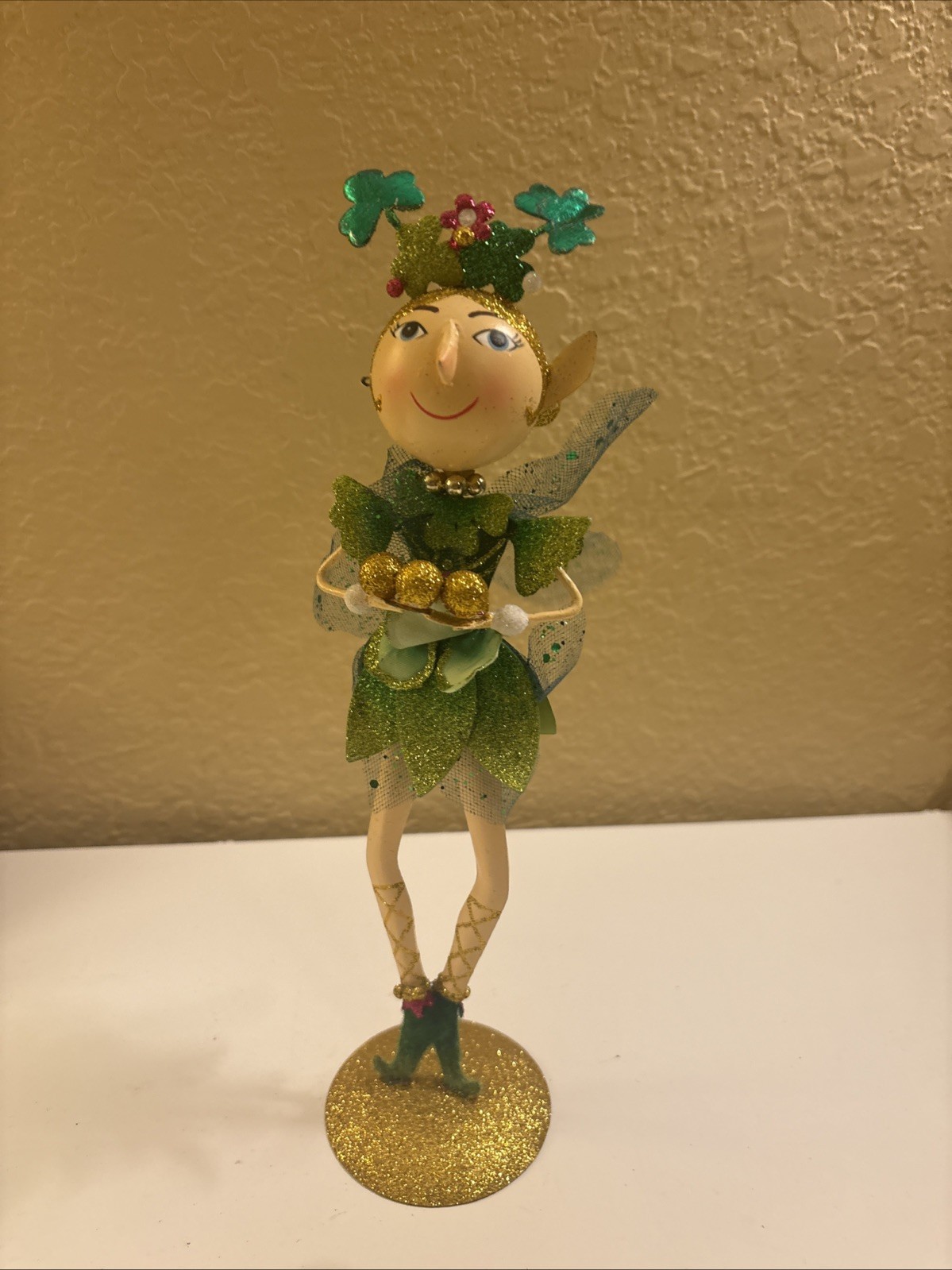 Pier 1 One Rare  Celtic St. Patrick's Day Fairy Glitter Metal 11.5" Damage (a80