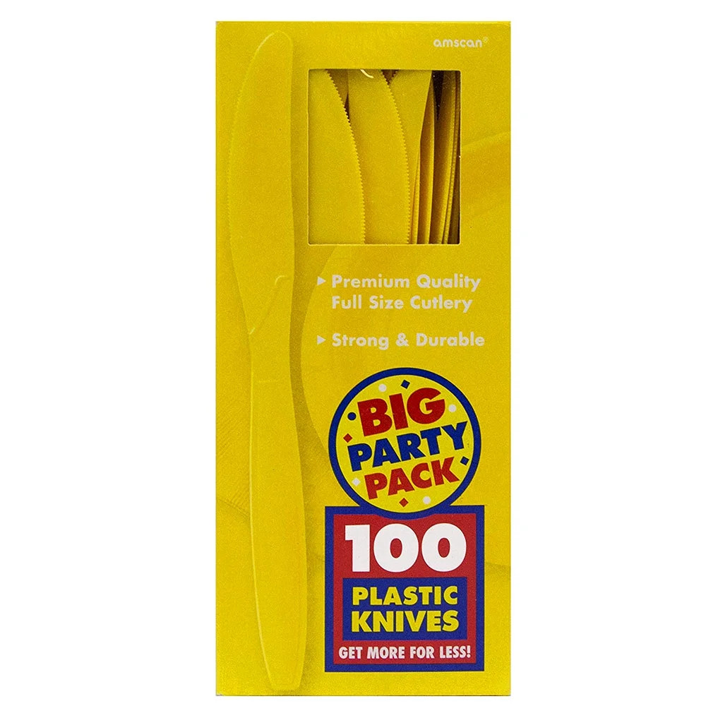 JAM Paper Premium Plastic Knives, Yellow, 7in, 100 per Pack