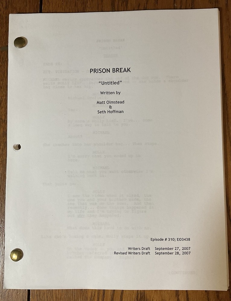 Original Prison Break TV Revised Writer’s Draft Script ”Untitled” #310 9/0-7