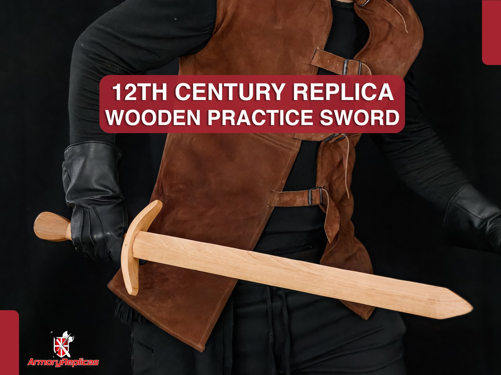 12th Century Wooden Practice Sword Beech Knight LARP Cosplay Stage Combat Prop