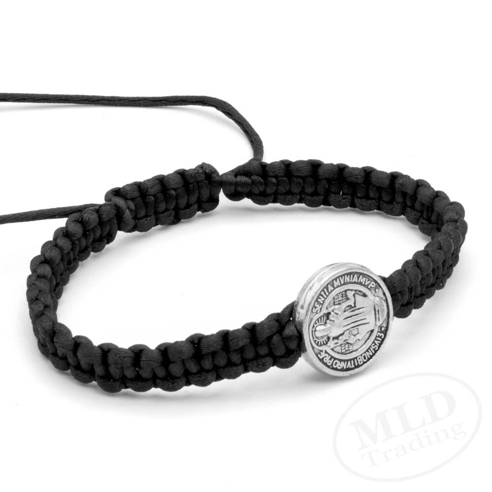 Silver Saint St Benedict Medal Black Unity Bracelet Pulsera De San Benito