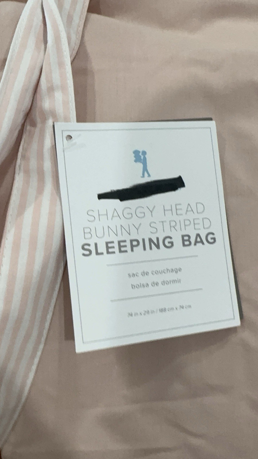 Pottery Barn Kids Striped Shaggy Head Critter Sleeping Bag Bunny Pink Mono JETT