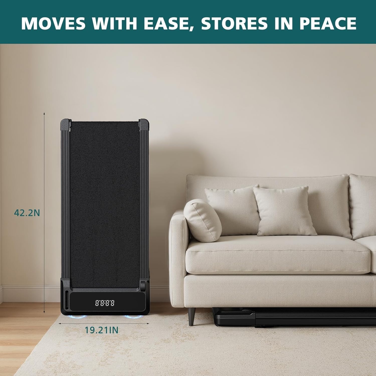 Smug Compact Armless Treadmill, Space Saving Design for Home & Office, Quiet Und