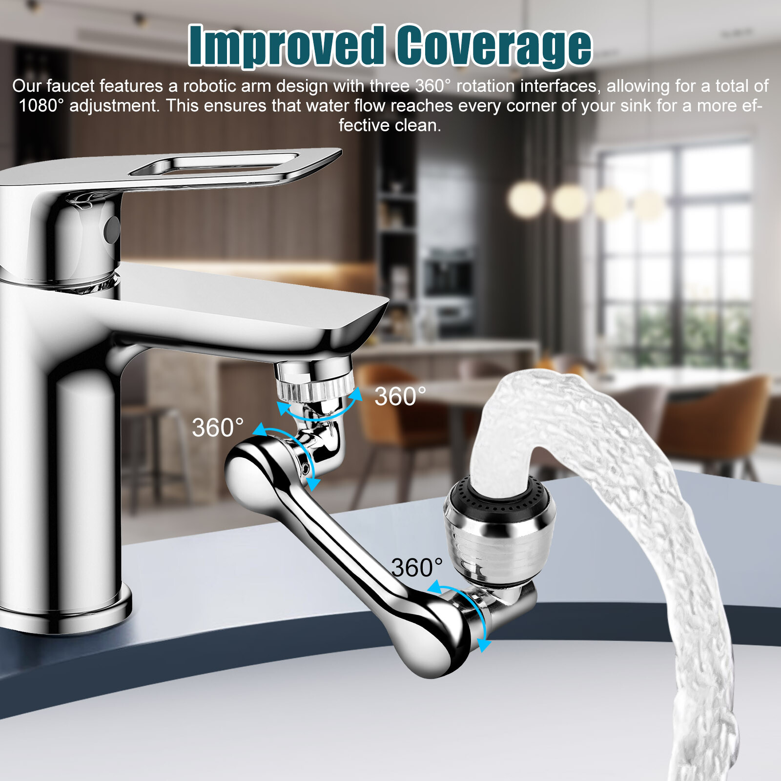 2 Pack Universal 1080° Swivel Extension Faucet Rotate Robotic Arm Tap Extenders