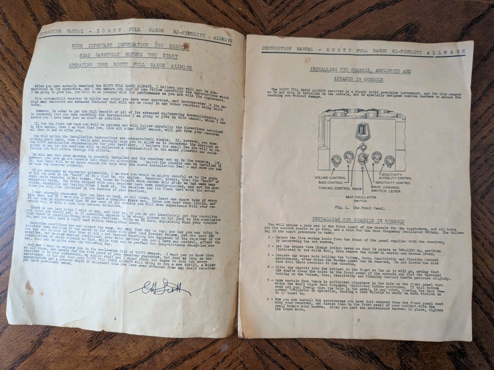 Original EH Scott Full Range High Fidelity Radio Instruction Manual