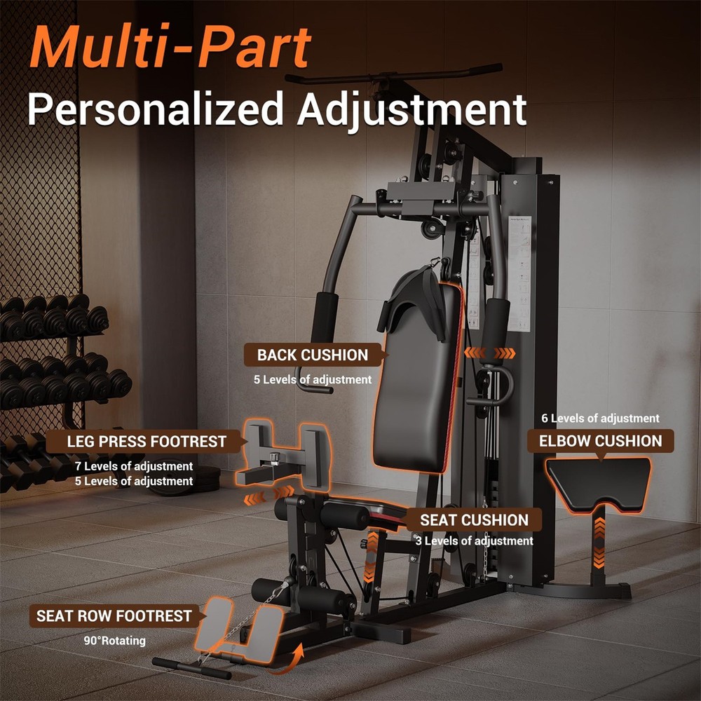 📶150LBS Weight Stack Home Gym Machine Full Body Workout Machine LAT Pull Down