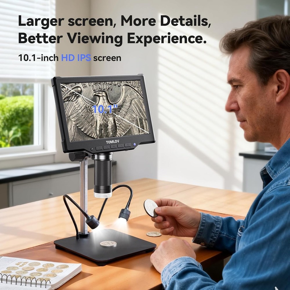 Digital Microscope 10" LCD Coin Microscope Camera 1080P 1200X Solder Microscope