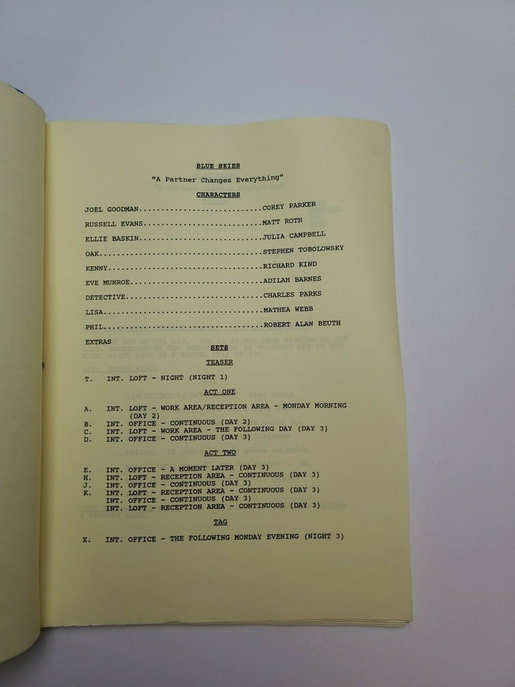 BLUE SKIES / John Peaslee 1994 TV Script, "A Partner Changes Everything"
