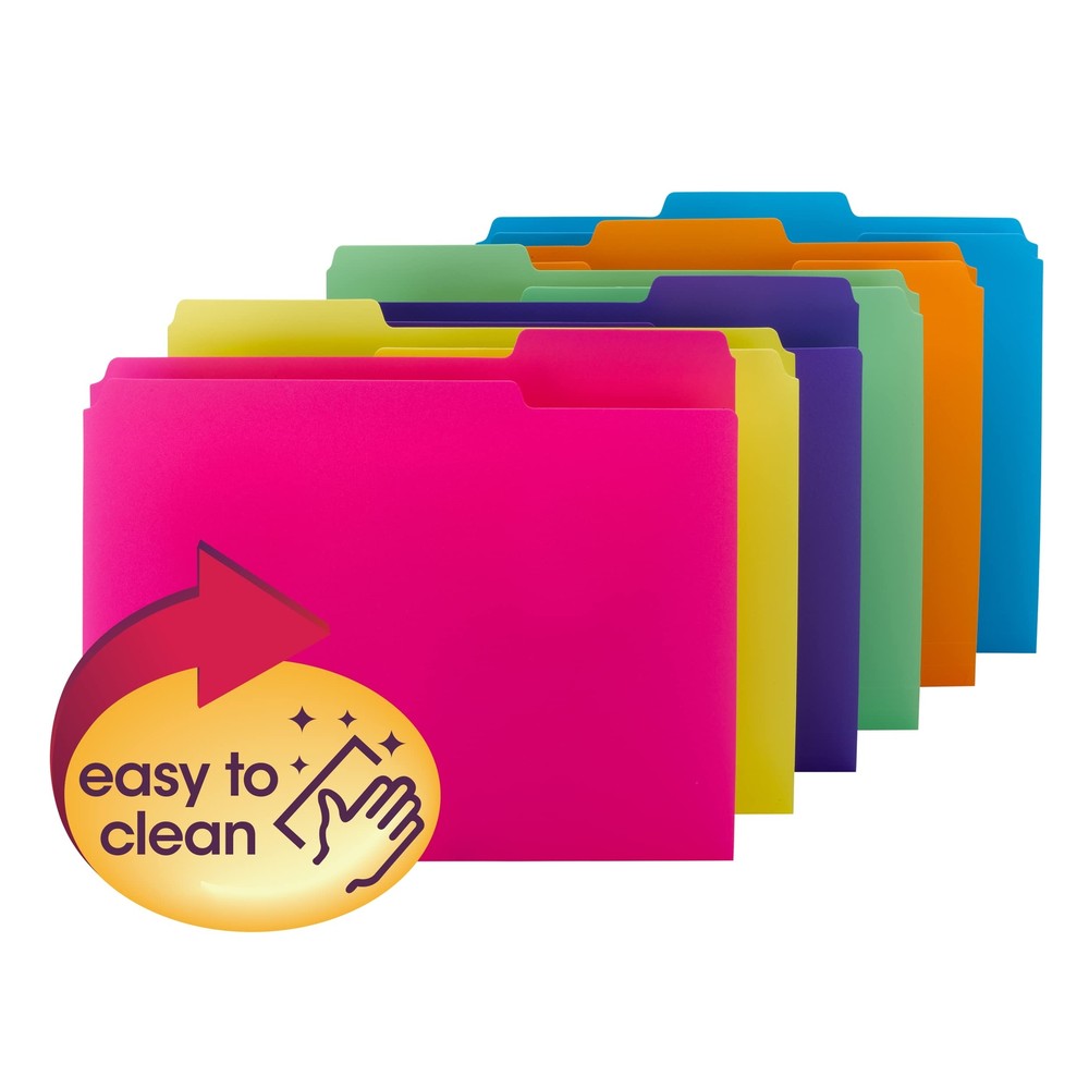 Poly File Folder 1/3-Cut Tab Letter Size Assorted Bright Colors 12 per Pack 1...