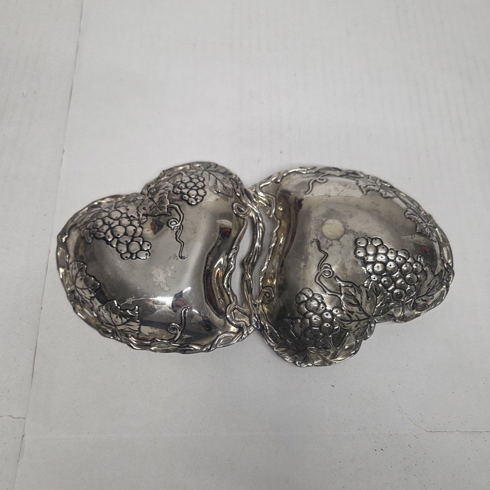 Godinger Silver Art Co Double Heart Grape Silver Plate Serving Dish Candy Nuts