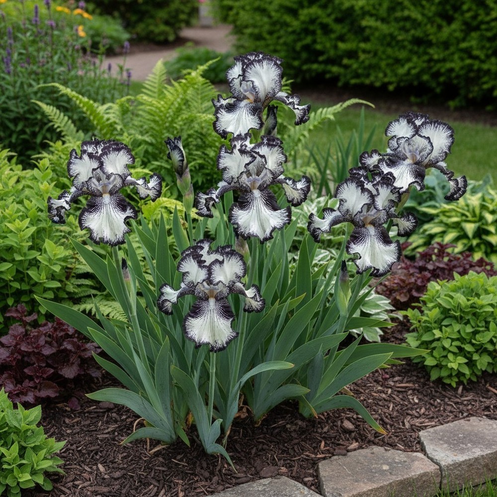 50 Black & White Iris Seeds – Unique Ruffled Bicolor Bearded Iris