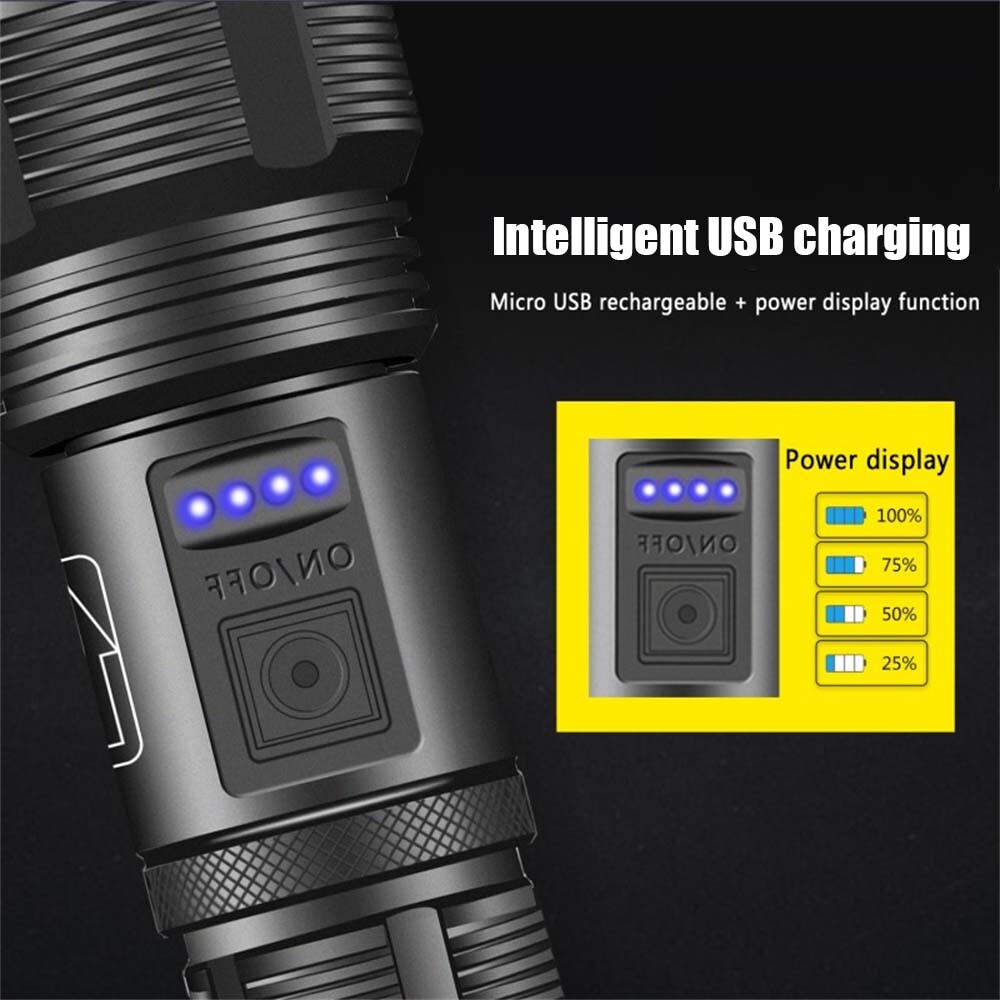 5000000LM LED Flashlight Tactical Light Super Bright Torch USB Rechargeable Lamp