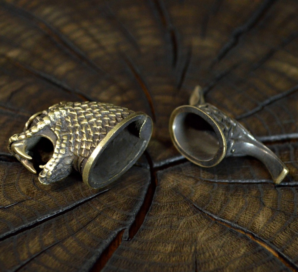 Set Basilisk unique solid bronze finger guard bolster & pommel for custom knife