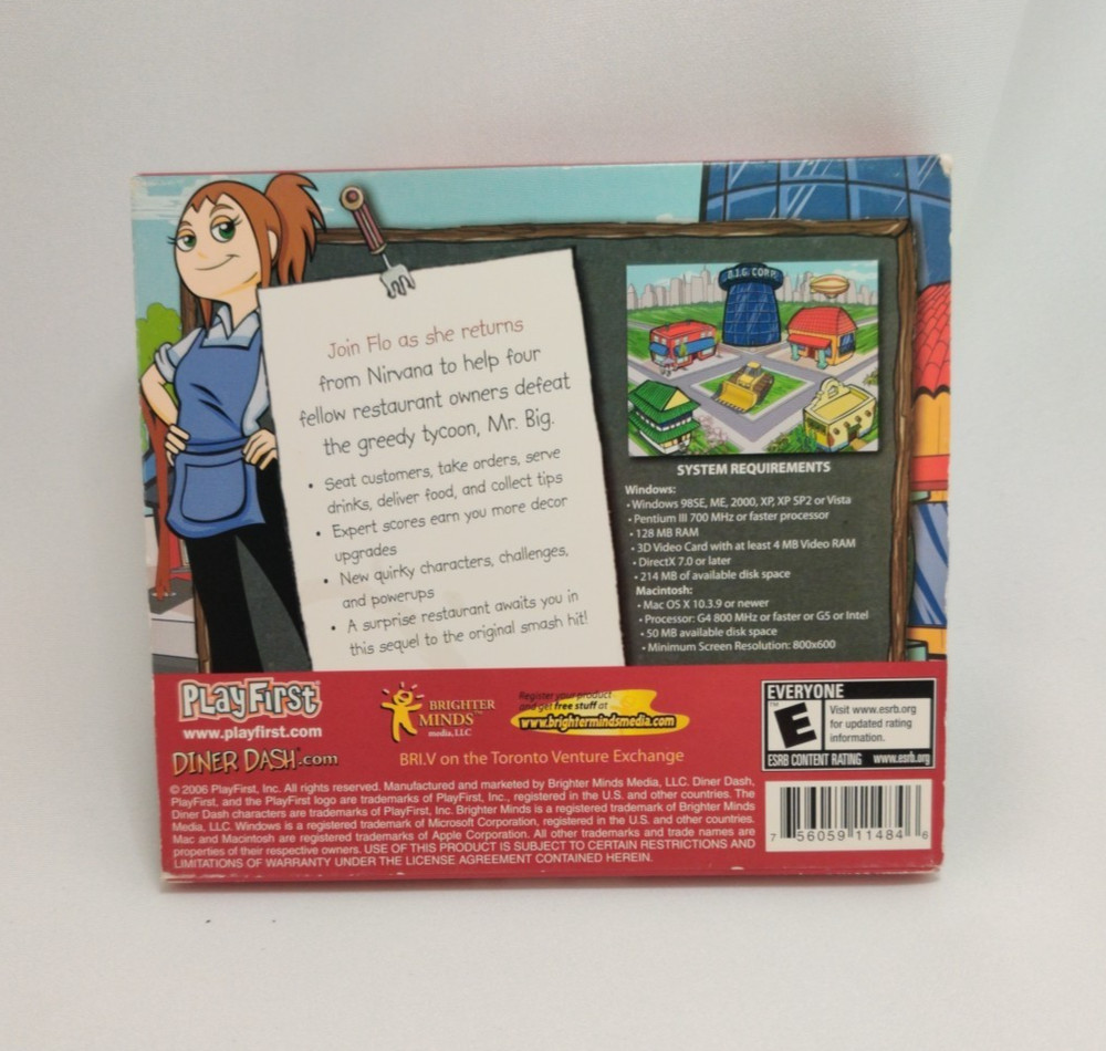 PlayFirst Diner Dash 2 Restaurant Rescue CD-ROM PC/Mac Game Used