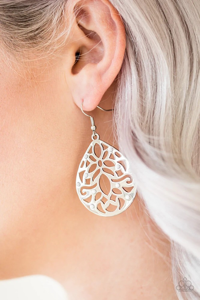 Paparazzi Earring- Casually Coachella- White Bead- Silver Dangle
