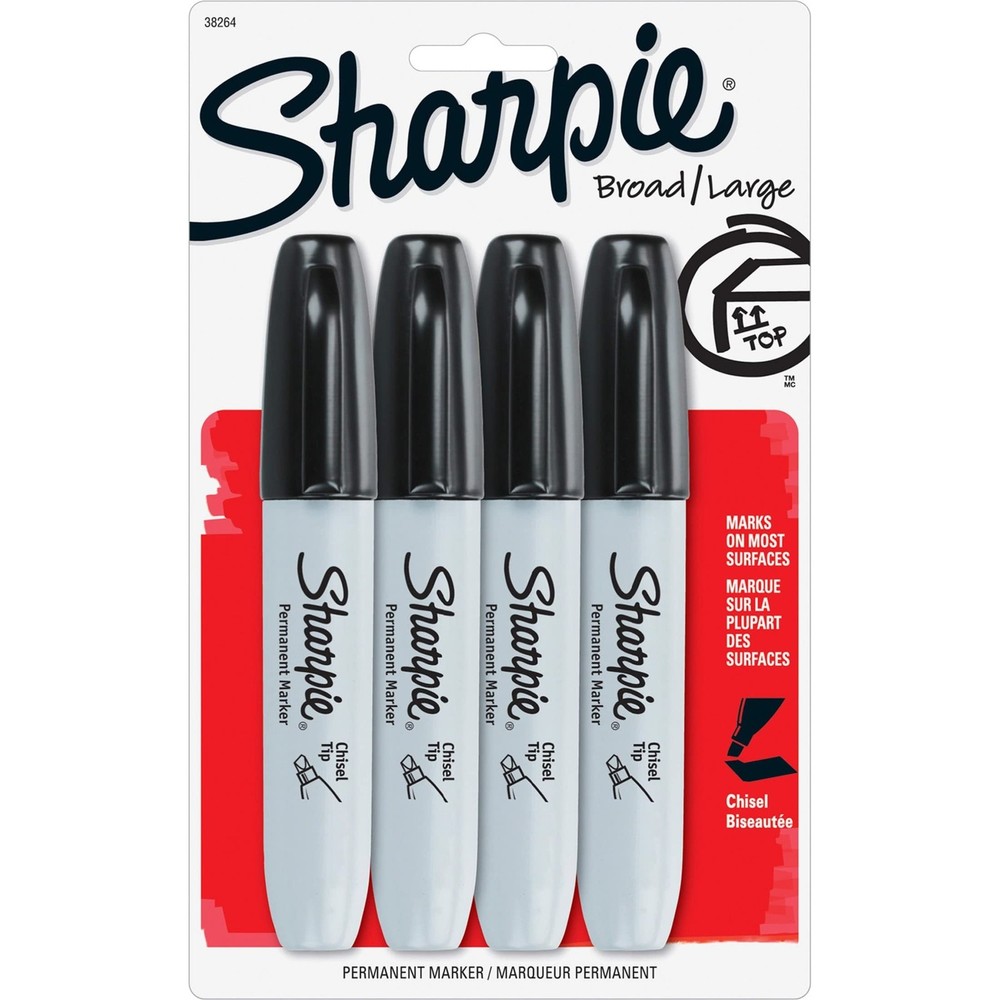 Permanent Markers Chisel Tip Black 4 Count
