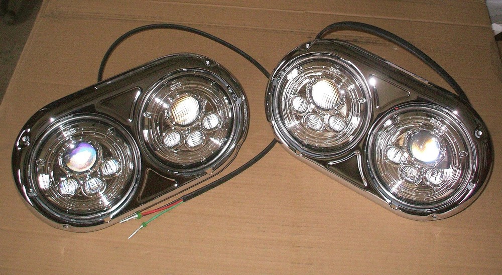 LED DUAL ROUND HEADLIGHT ASSEMBLIES WITH BEZEL Peterbilt, Kenworth, Freightliner