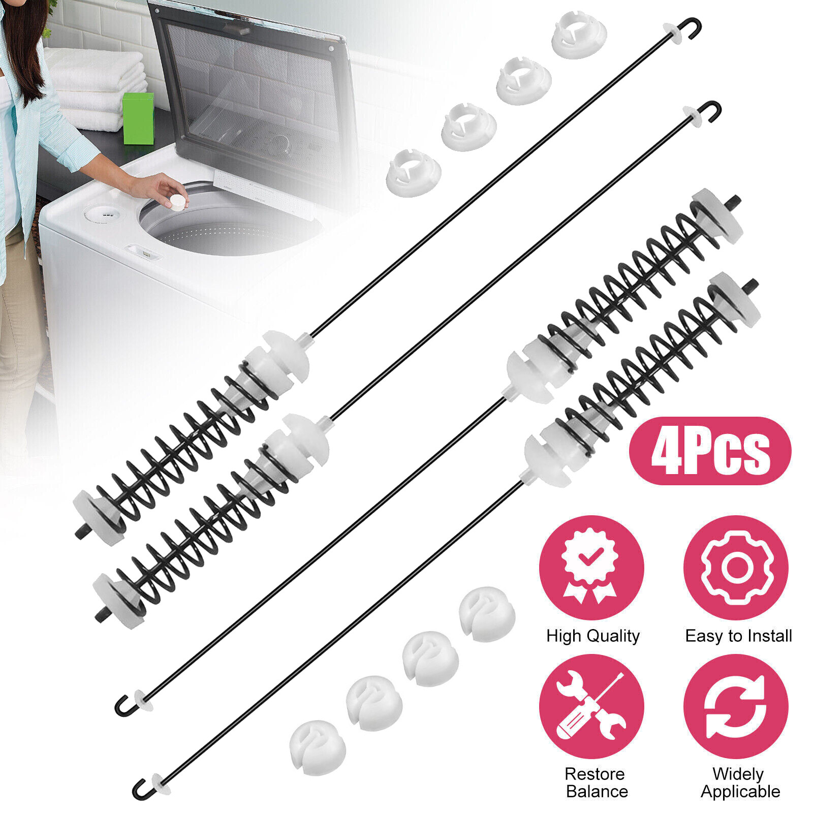 4Pcs Suspension Rod Kit W10780045 W10821956 for Whirlpool Kenmore Washer