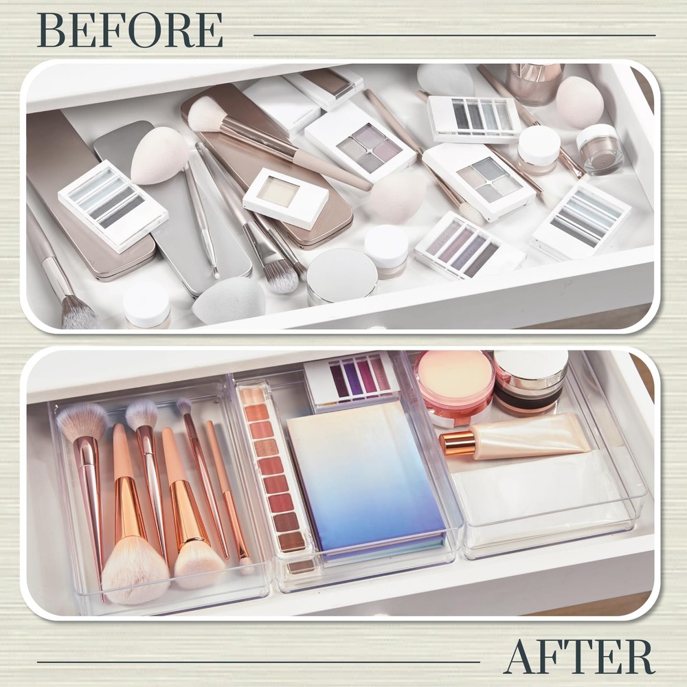 SimpleSort 3-Piece Stackable Clear Drawer Organizer Set | 9" x 6" x 2" Rectan...